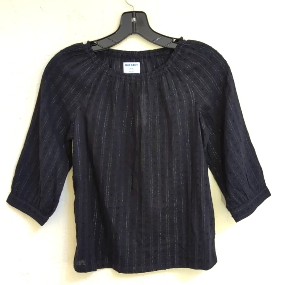 3/$20🌟 Old Navy Girl's Black Metallic Clip Dot Blouse Size Large 10-12